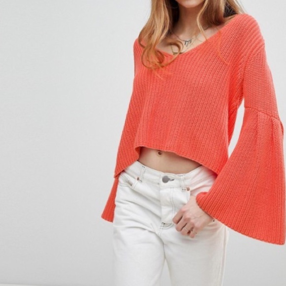 Free people  Damsel Bell Sleeve Cropped Sweater